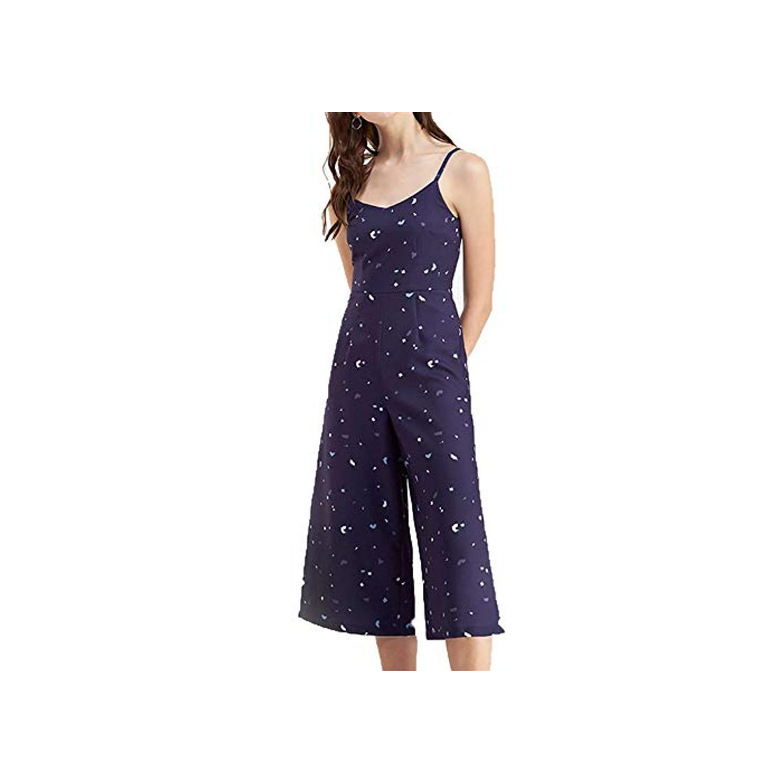 Moda Mujer Jumpsuit Mujeres correas espaguetis sin mangas con cuello en V Cintura alta Pantalones casuales Mono Mamelucos Estampado de verano Hendidura Pierna ancha Pantalón Pantalones largos Mono para muj