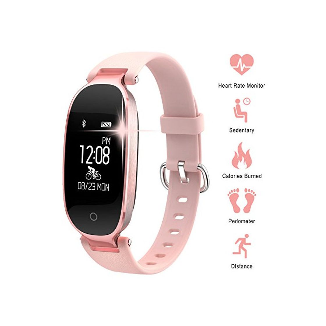 Social Pulsera Monitor de Actividad Pulsómetro y Podómetro para Mujeres Impermeable IP67, con