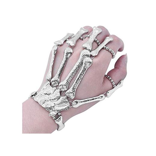 JiuRong Pulsera de Mano de Hueso de Esqueleto gótico de Halloween Finger Bracelet para la decoración del Partido