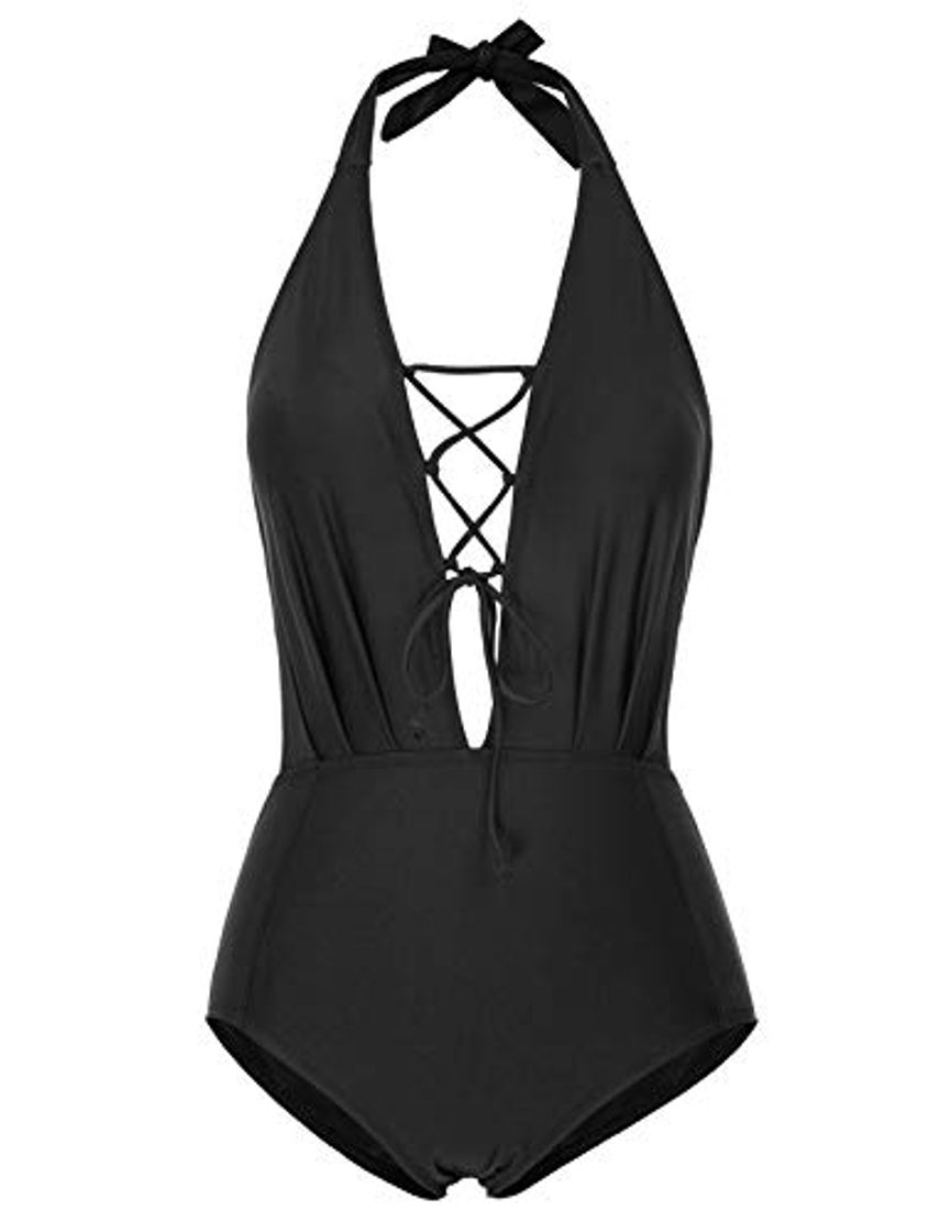 Producto Bañador de Mujer Bikini Ropa de Baño de Una Pieza Negro Cuello