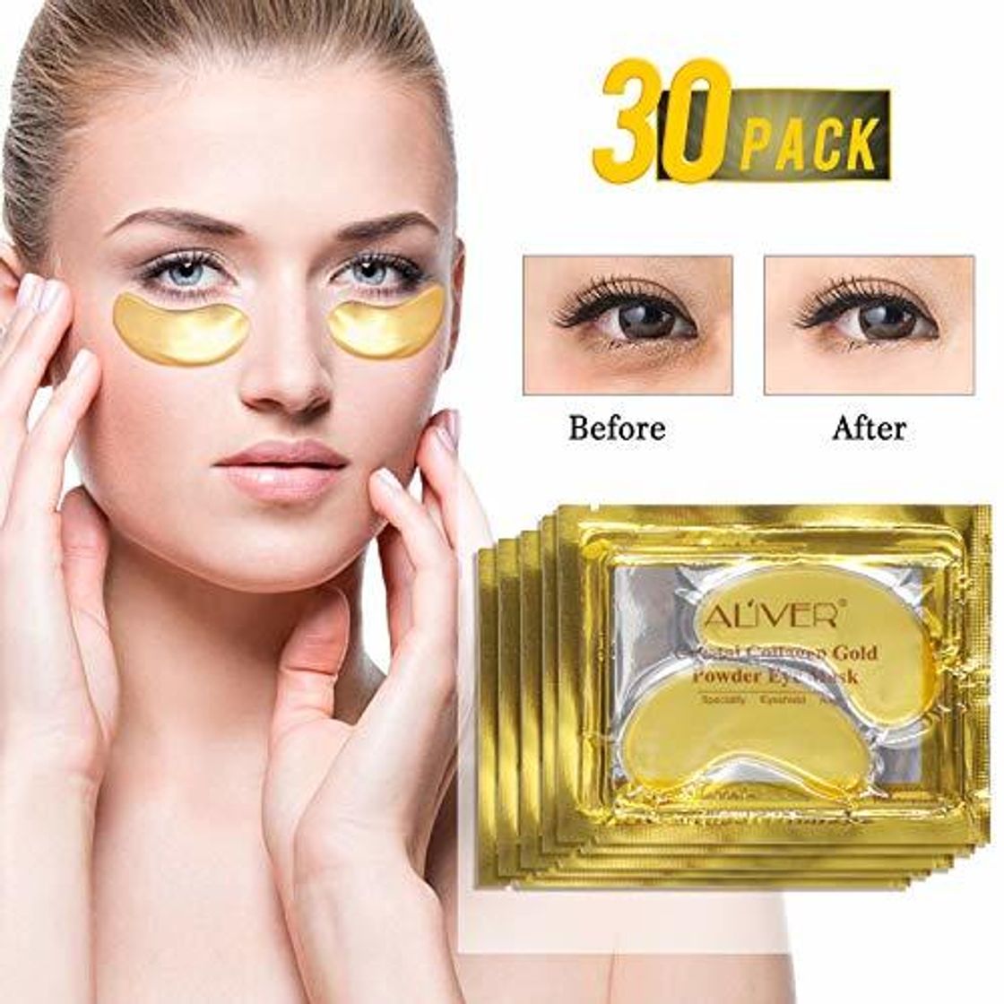 Social 24k Gel de oro colágeno mascarilla para ojos, antiedad, ácido hialurónico, parches