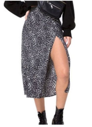 Women Leopard Print Split Midi Skirt Popular High Waist Slim Skirt ...