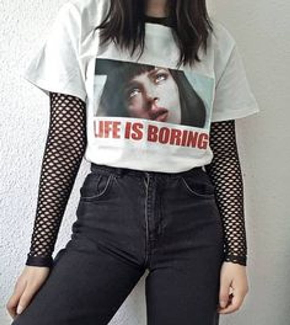 Fashion 🖤💋"Life is Boring" Mia Wallace Printed Tee💋🖤