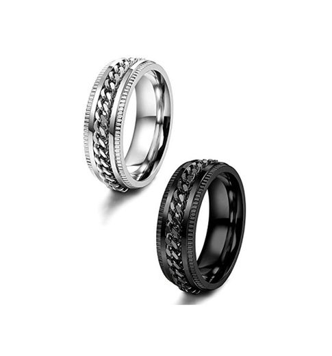 Besteel 2Piezas Acero Inoxidable Anillo con Cadena para Hombre Mujer Unisex Anillo