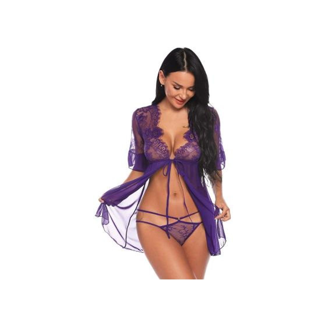 Social Sykooria Conjunto de Lencería Sexy Bata de Encaje Babydoll Kimono Ropa de