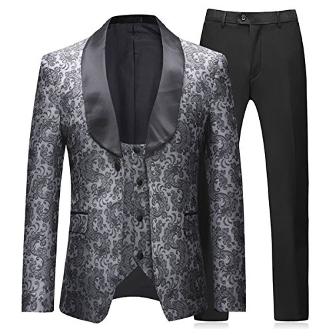 Fashion Sliktaa Trajes para Hombre 3 Piezas Slim Fit Boda Formal Traje de Cena Negro Azul Marino Vino Rojo Un botón con Muesca Solapa Esmoquin Blazer Chaqueta Chaqueta y Pantalones