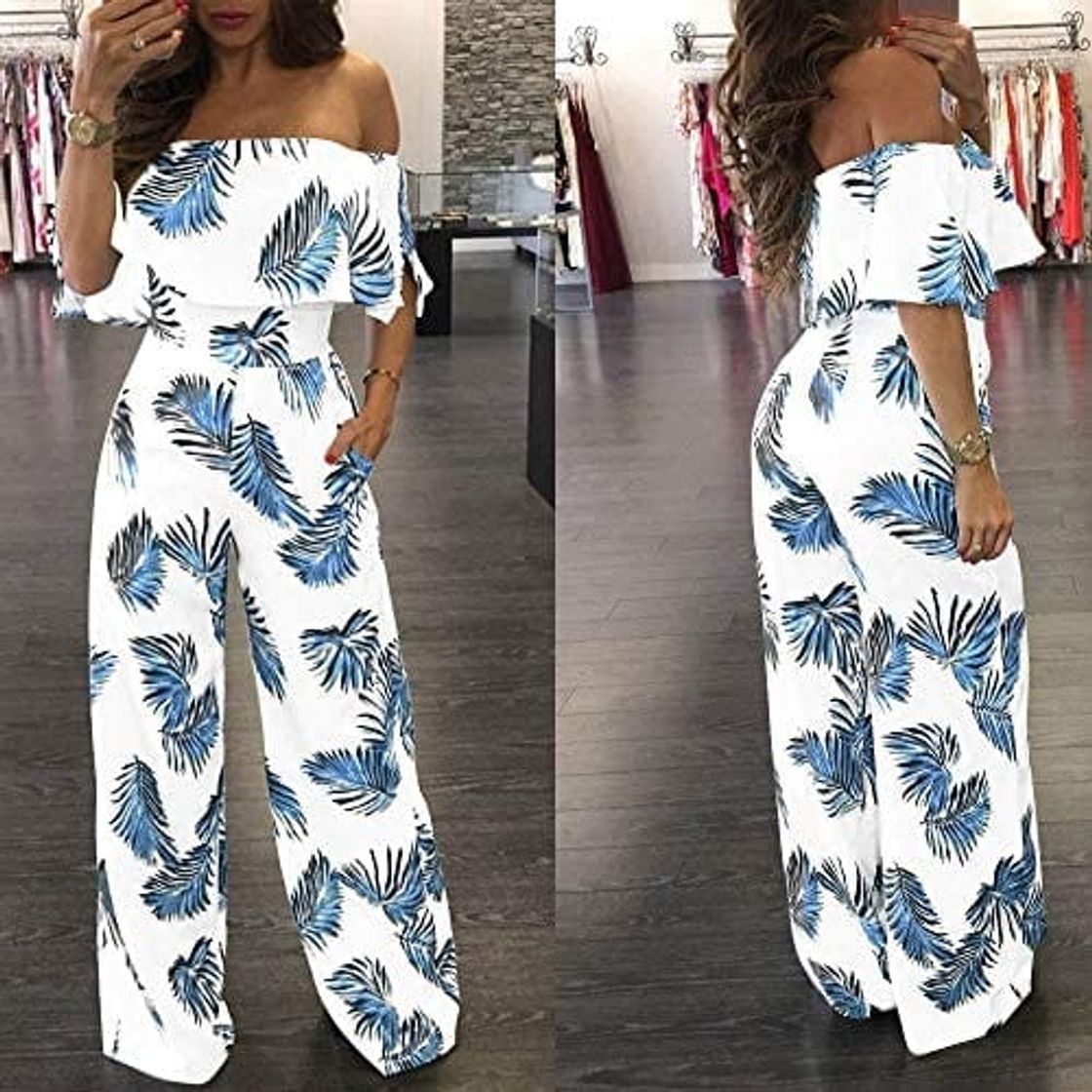 Social LPWMM One Word Collar Sexy Mujer Casual Hombro Floral Hoja Impreso Brillante