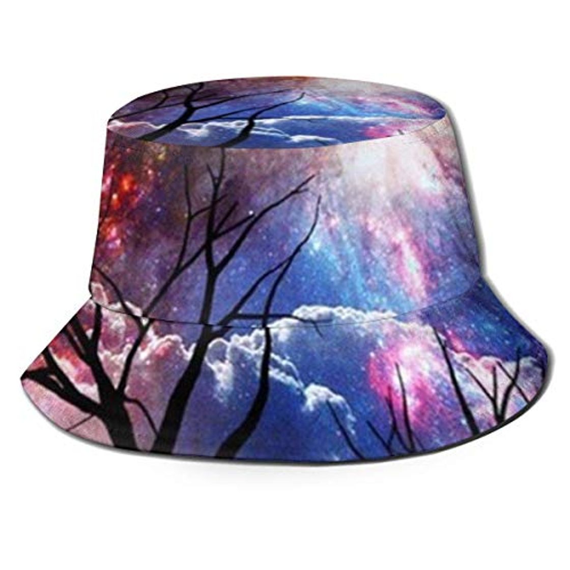 Fashion Sombrero de Cubo Mujeres Hombres Sombrero de Cubo de ala Ancha al Aire Libre Protección Solar Gorra de Pescador Árboles de Galaxia