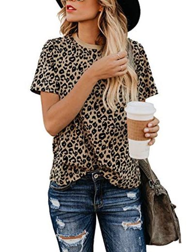 BMJL Camiseta de Manga Corta con Estampado de Leopardo para Mujer de Camiseta de Manga Corta