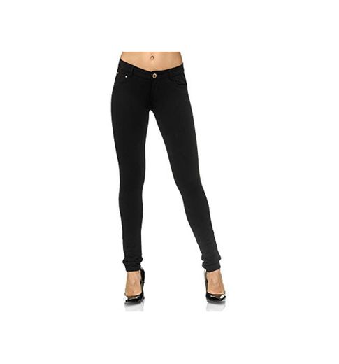 Elara Pantalón Elástico para Mujer Skinny Fit Jegging Chunkyrayan Negro A2488 Black