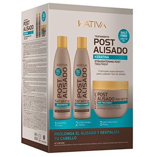 Kativa Postalisado - Kit Champú y Acondicionador y Mascarilla, sin Sal - Paquetes de 3 botellas x 250 ml