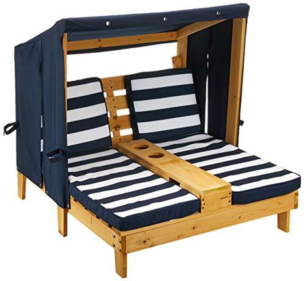 Social KidKraft- Tumbona de jardín doble para niños, de madera, con posavasos ,