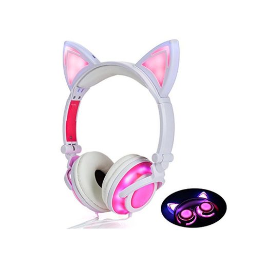 LIMSON Auriculares Sobre la Oreja con Oreja de gato, Headphones Plegables Recargables