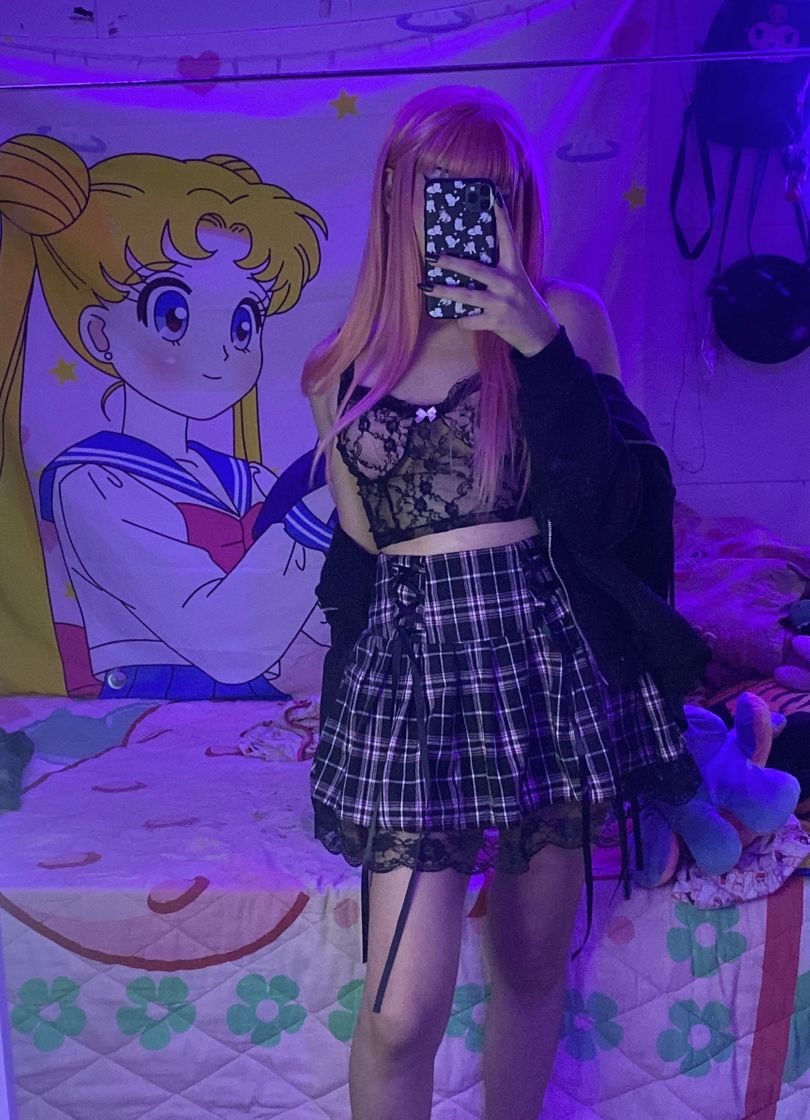 Moda Saia xadrez preta e rosa