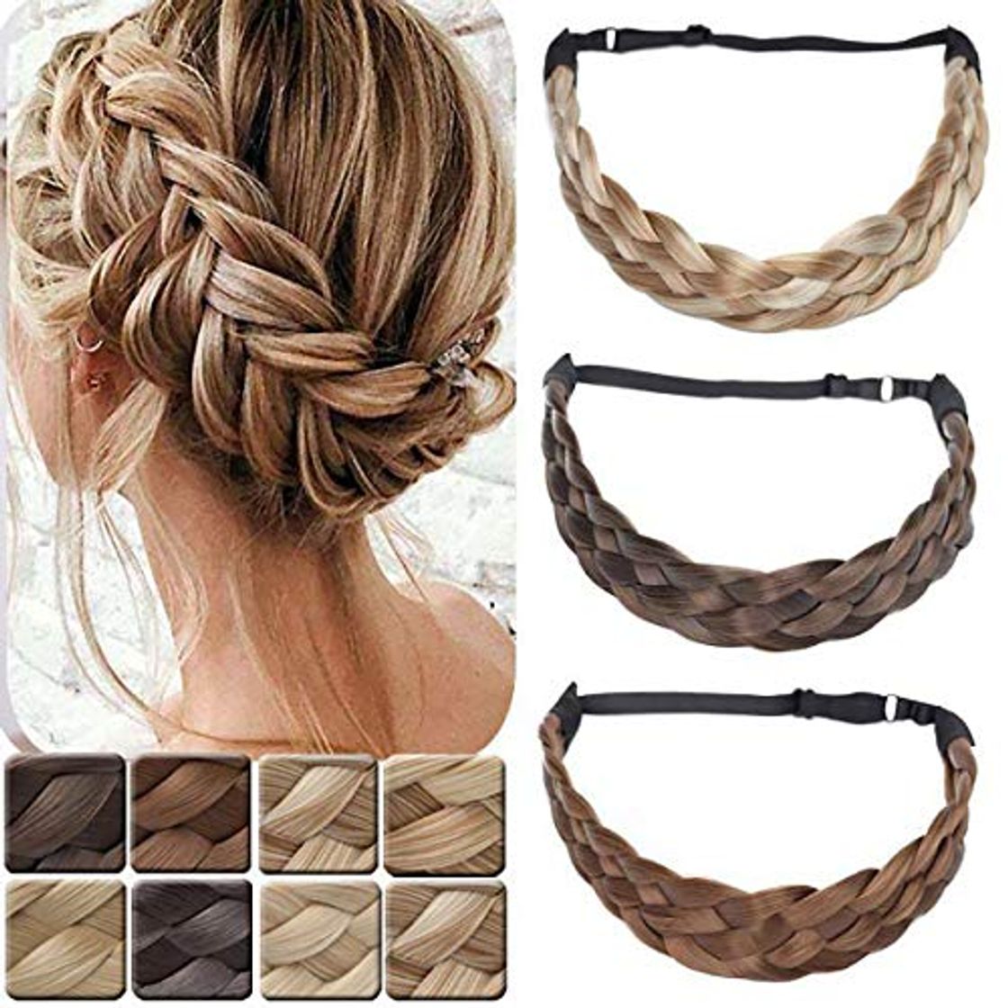 Moda Braided Hair Extensions Headband Braid Hairband Elastic Stretch Wide Chunky Plaited Hairband