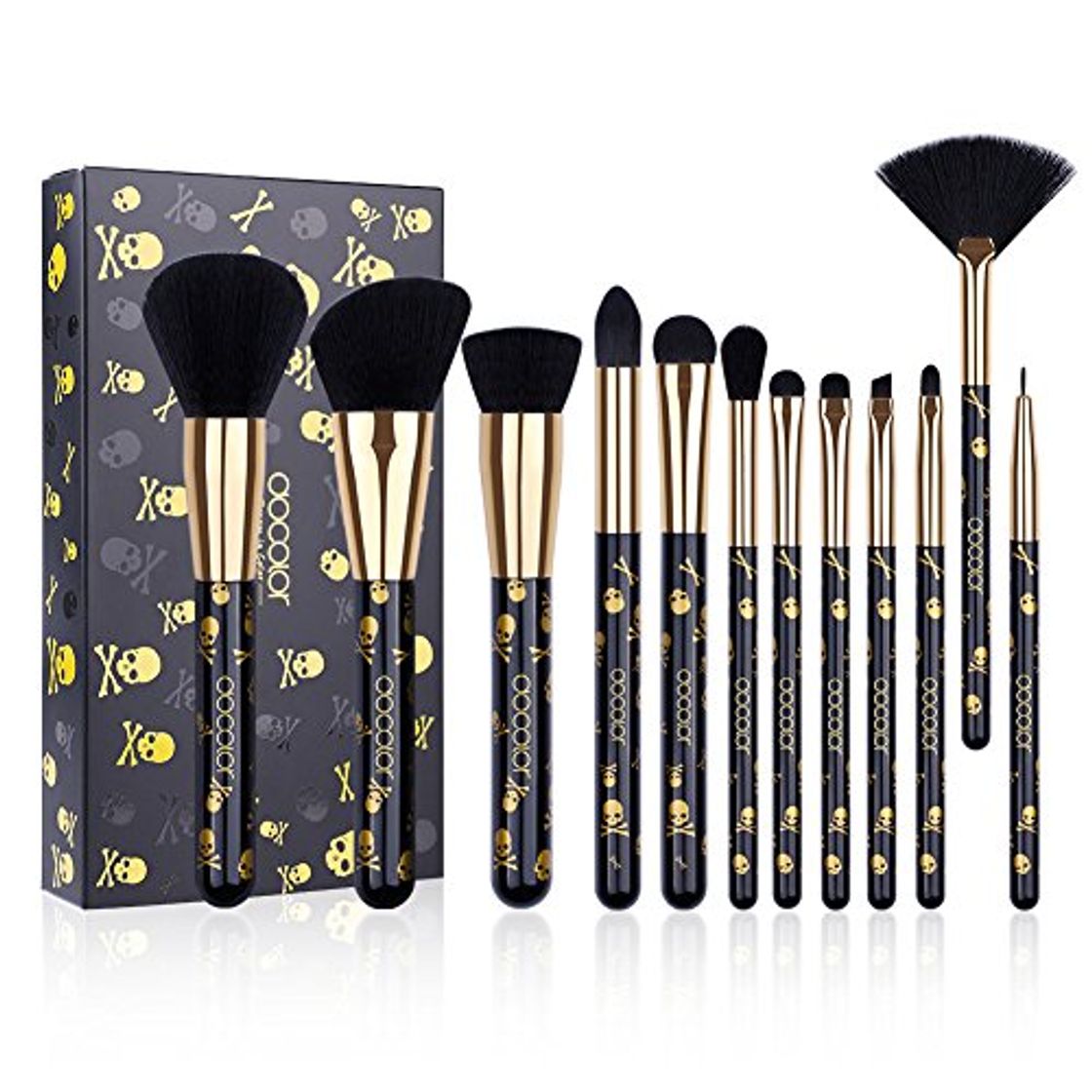 Social Docolor Makeup Brush Set,12Pcs Pro Goth Makeup Brushes Face Powder Foundation Blending