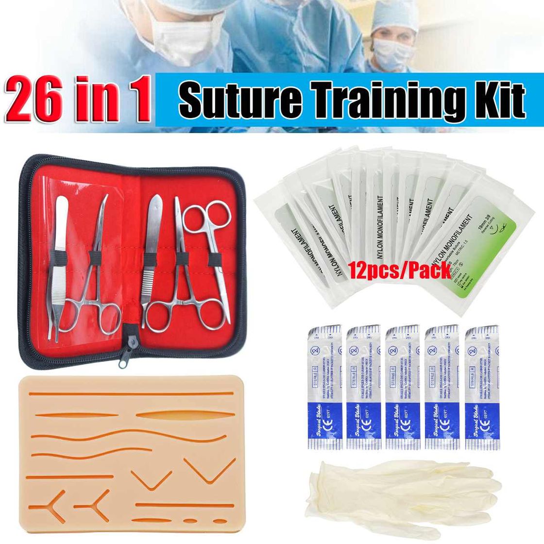 Moda KICUTE 26 en 1 Kit de sutura médica para la piel, equipo de ...