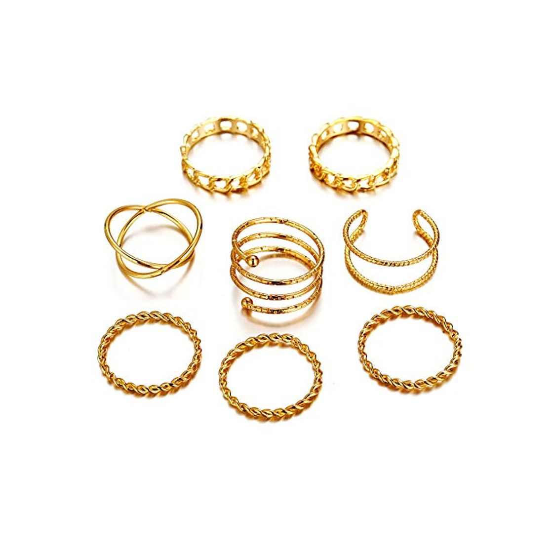 Moda WLONLINE 8 Piezas de Anillo Simple Midi Knuckle Set Vintage Oro/Plata para