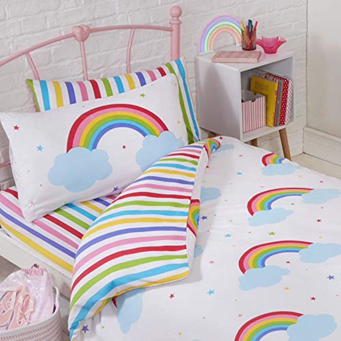 Producto Price Right Home Juego de Funda nórdica y Funda de Almohada para niños pequeños Cielo Arcoiris 120cm x 150cm