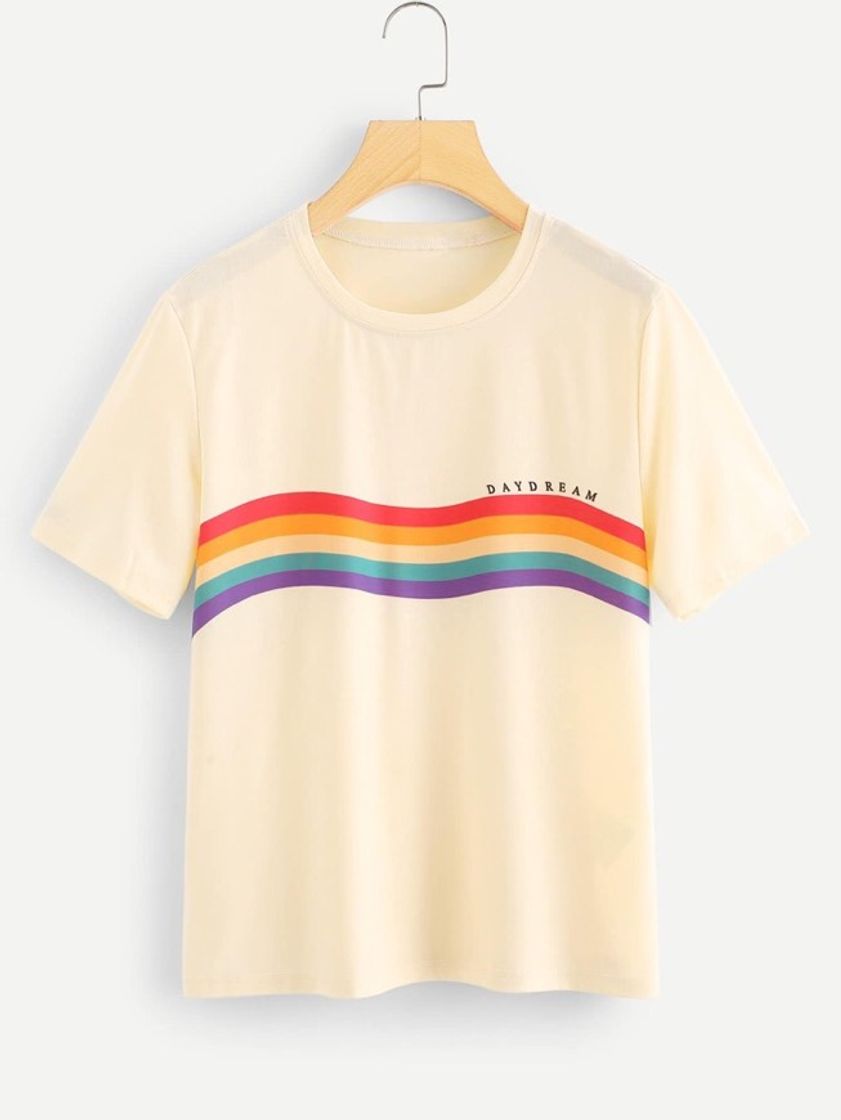 Moda Rainbow Stripe Print T-shirt