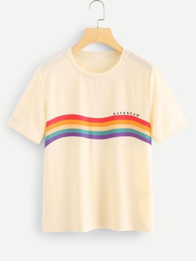Rainbow Stripe Print T-shirt