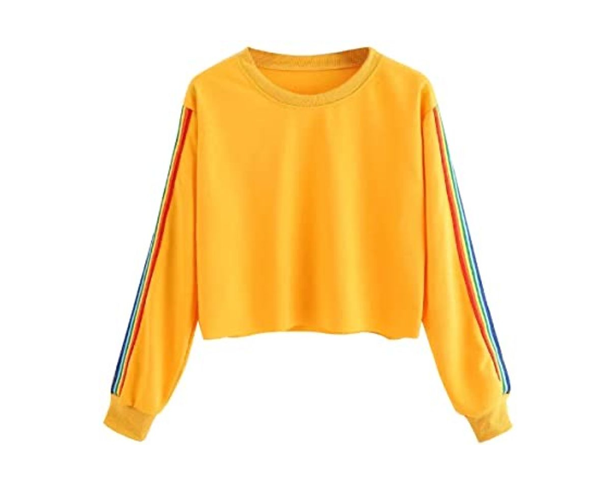 Social Mujer Casual Sudaderas Rayas Arcoiris Cortas Adolescentes