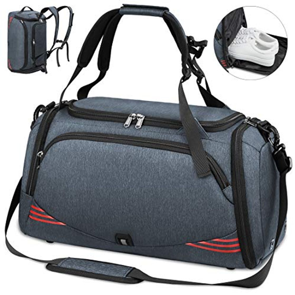 Fashion NUBILY Bolsa Deporte Hombre Bolsas Gimnasio Mujer Bolso Fin de Semana Viaje con Compartimento para Zapatos Gym Bag Impermeable Grande 40L Gris Azul