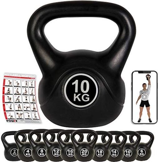 POWRX Pesa Rusa de hormigón 4-12 kg - Kettlebell con Revestimiento de