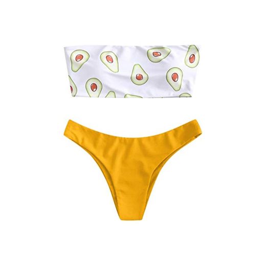 Sylar Bikini Bandeau Conjuntos de Bikinis para Mujer 2020 Push Up con Estampado Aguacate Vendaje Bañadores Cintura Alta Traje de Baño de Dos Piezas Vikinis