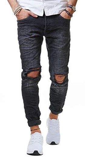 Red Bridge Pantalones Rotos para Hombres Vaqueros Denim Negro Jeans