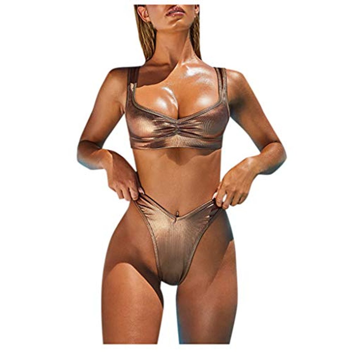 Moda HoSayLike Bikini Mujer Llano Nylon BañAdor Biki Conjunto De Bikini De Dos Piezas con Volantes Y Bikini De Talle Alto Trajes De BañO 2020 Ropa De Playa Nuevo