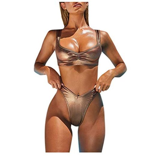HoSayLike Bikini Mujer Llano Nylon BañAdor Biki Conjunto De Bikini De Dos Piezas con Volantes Y Bikini De Talle Alto Trajes De BañO 2020 Ropa De Playa Nuevo