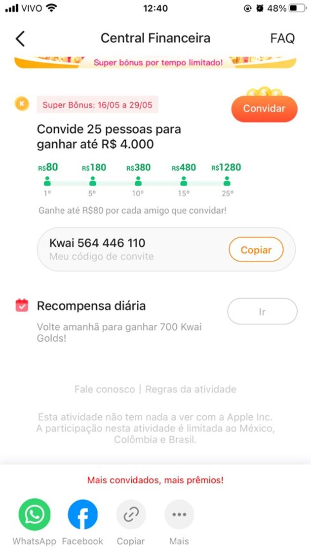 Moda Comece a ganhar dinheiro usando o meu código. Kwai 564446110