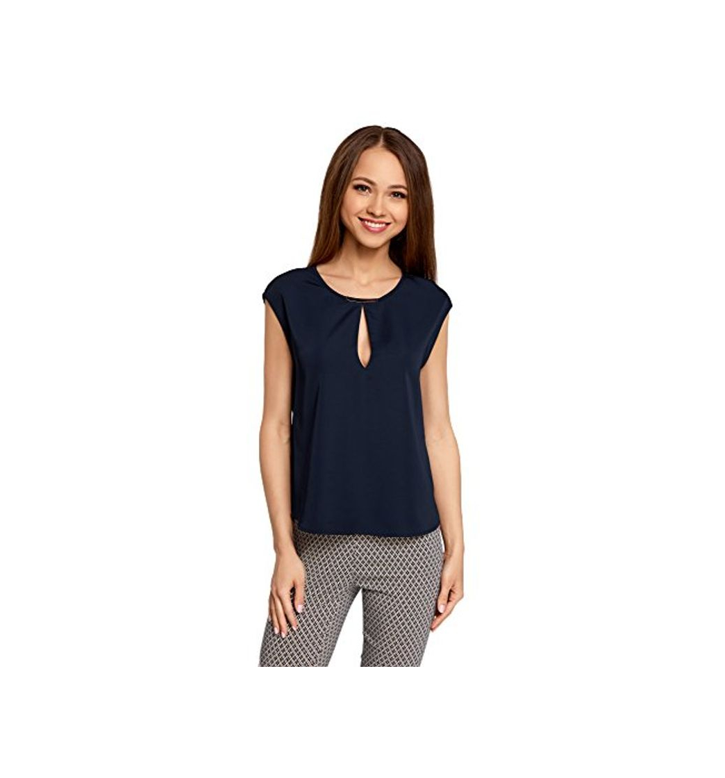 Productos oodji Collection Mujer Blusa de Tejido Grueso con Escote Gota, Azul, ES