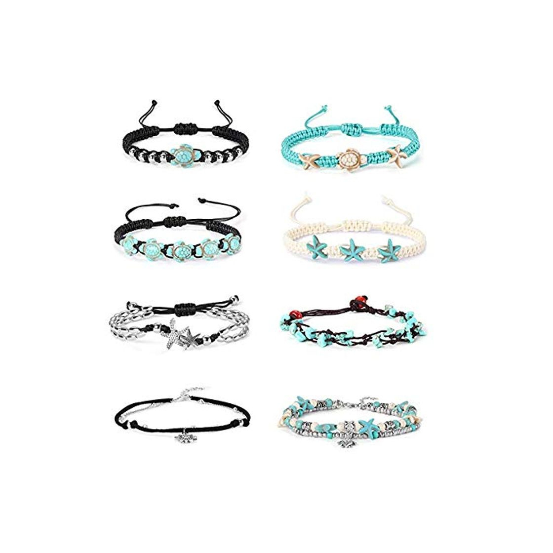 Product YADOCA 8 UNIDS Tobilleras para Mujeres Niñas Estrella de Mar Azul Concha de Tortuga Cadenas de Tobilleras Hecho A Mano Collar de Múltiples Capas de Tobilleras Joyería Ajustable Playa Pie