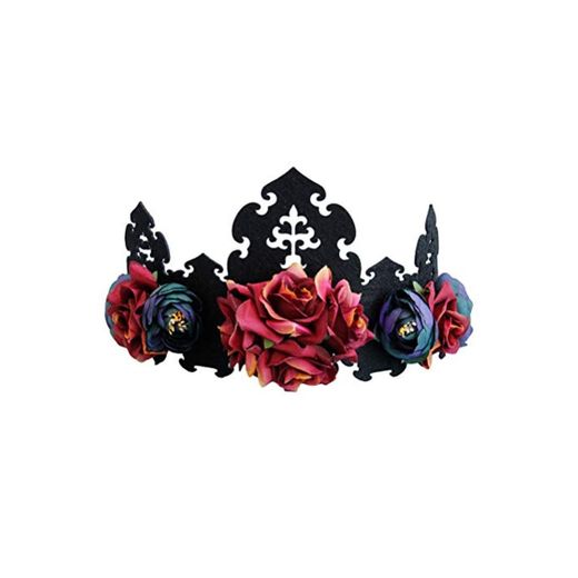 Lurrose Halloween negro gótico diadema rosa flor corona pelo aro vestido de lujo tocado para la fiesta de boda fotografía de vestuario