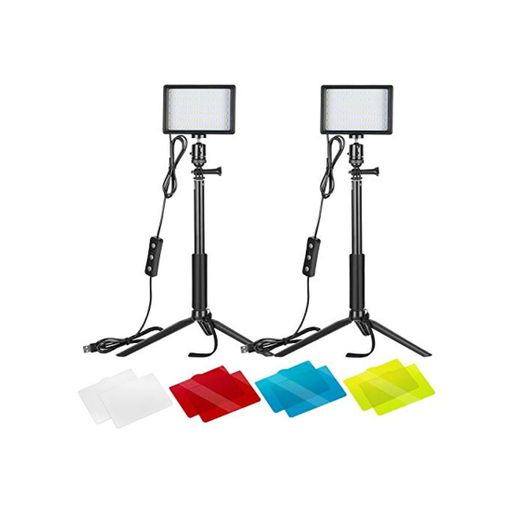 Neewer 2-Pack Luz LED Video 5600K Regulable con Soporte Trípode Ajustable/Filtros de