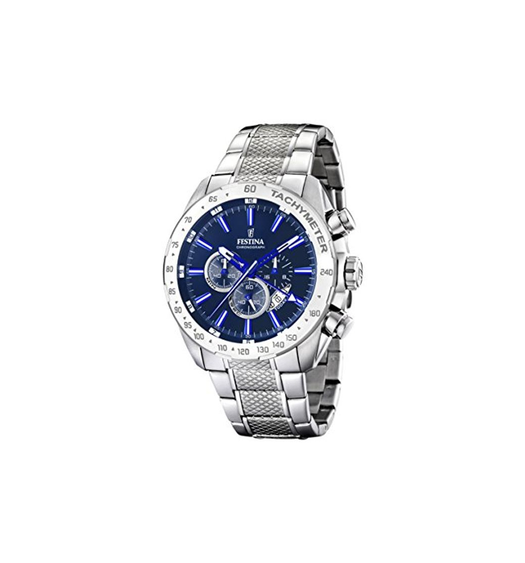 Social Festina Reloj Cronógrafo para Hombre de Cuarzo con Correa en Acero Inoxidable