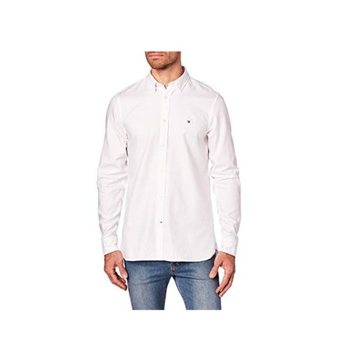 Tommy Hilfiger Hombres Camisa Oxford de Ajuste Delgado elástico M Bright White