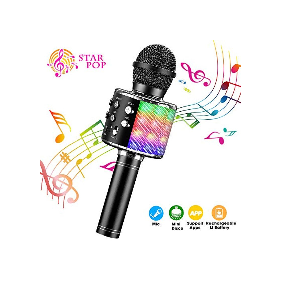 Productos ShinePick Micrófono Karaoke Bluetooth, Microfono Inalámbrico Karaoke Portátil con Altavoz y LED