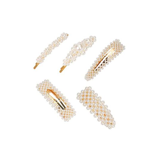 Horquillas de Perlas Pinzas Oro Clips de Pelo Elegante Clips de Flores Barrettes para Mujer Niña Chicas Dama para Boda Fiesta 5 Piezas