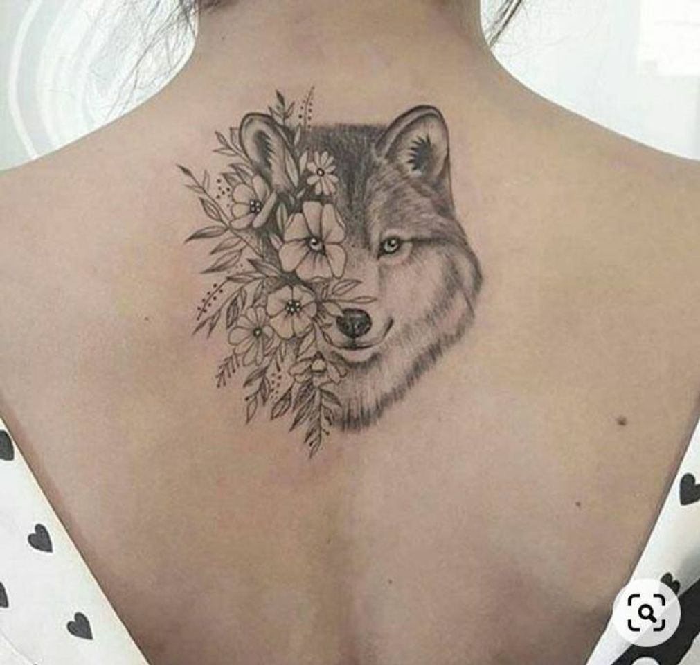 Fashion Tatuagem lobo floral