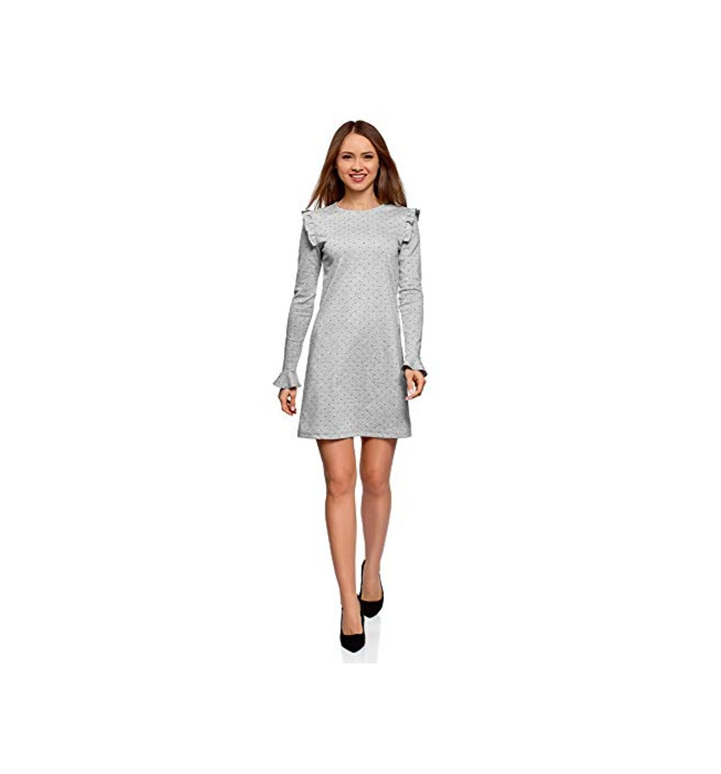 Fashion oodji Ultra Mujer Vestido con Volantes y Puños Acampanados, Gris, ES 36