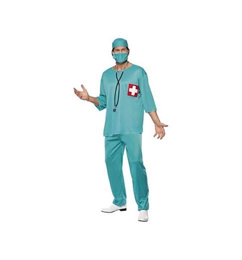 Smiffys-21781L Disfraz de Cirujano, con túnica, Pantalones, Gorro y mascarilla, Color Verde,