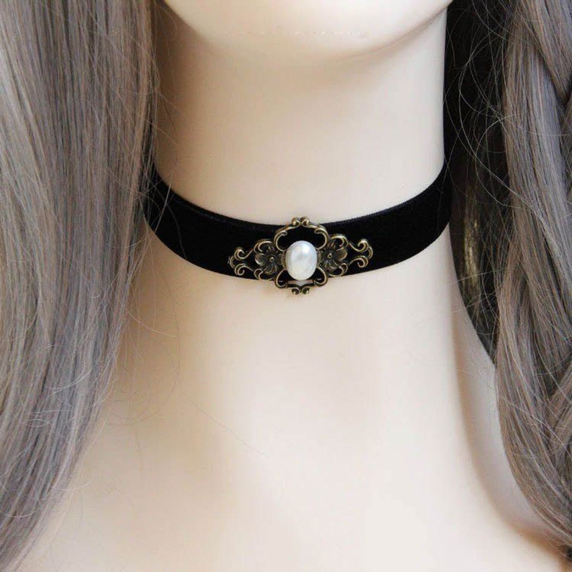 Moda Velvet Strip Pearl Choker SD00019