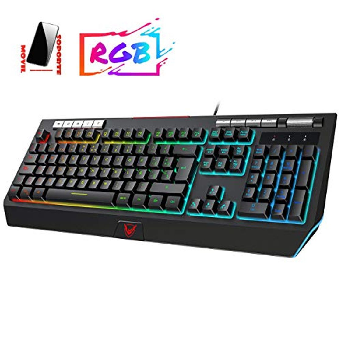 Producto PICTEK Teclado Gaming RGB con Soporte para Teléfono Móvil, Rueda de Volumen,