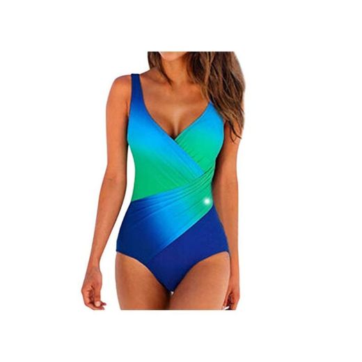 Overdose Traje De BañO para Mujer con Relleno Push Up Estampado Moda Una Pieza Ropa De Playa Monokini BañAdor Deportivo Vintage Verano Tallas Grandes 5XL