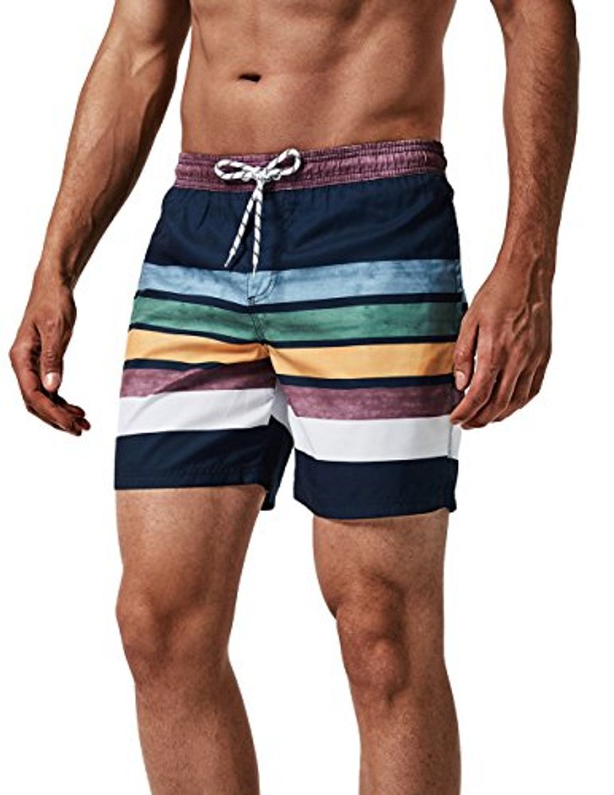 Moda MaaMgic Shorts de baño para Hombre Shorts de Playa Traje de bañode Secado rápido para Vacaciones Rayas Azul Marino M