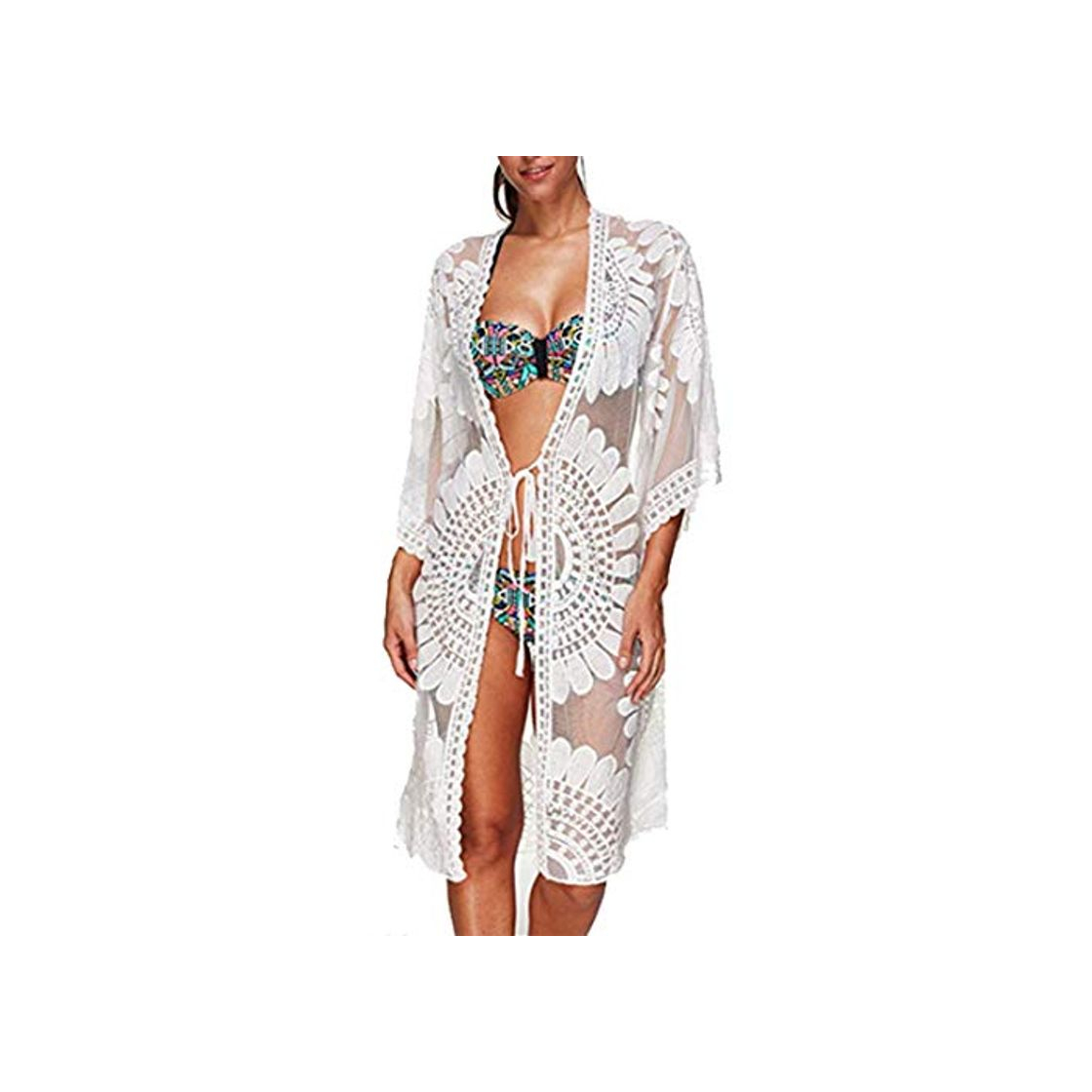 Fashion Wantbgd Ropa Cardigan Verano Florale Playa Mujer Bikini Cover up Encaje Kimono