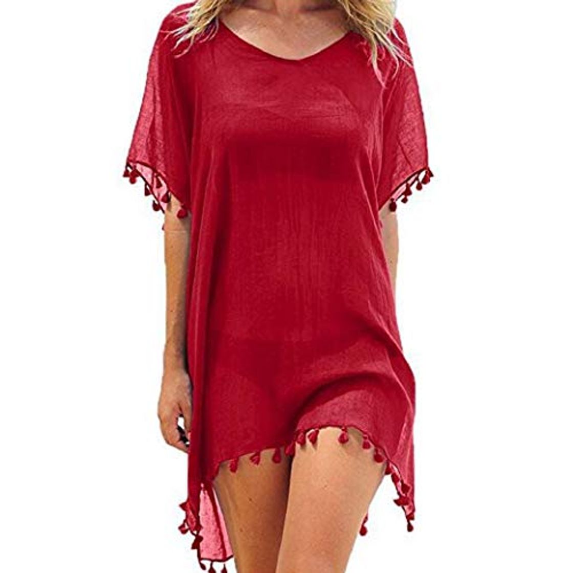 Fashion heekpek Mujer Borla Trajes de Baño Gasa Ropa de Playa Beach Bikini Cover Up Camisolas y Pareos Plus Size